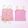 Lace-Up Back Ribbed Top ( Pink )