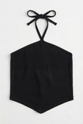 Contrast-Trim Ribbed Halter Top