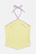 Contrast-Trim Ribbed Halter Top (Yellow)