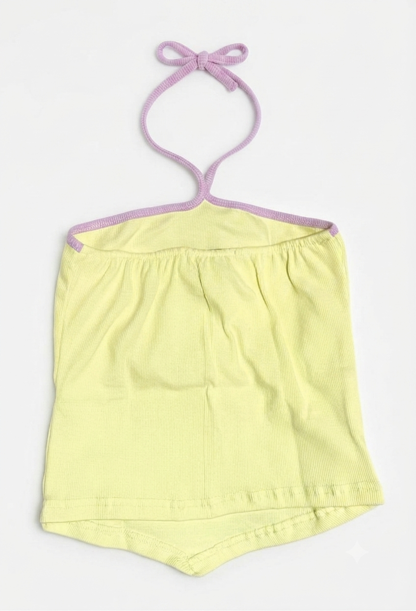 Contrast-Trim Ribbed Halter Top (Yellow)