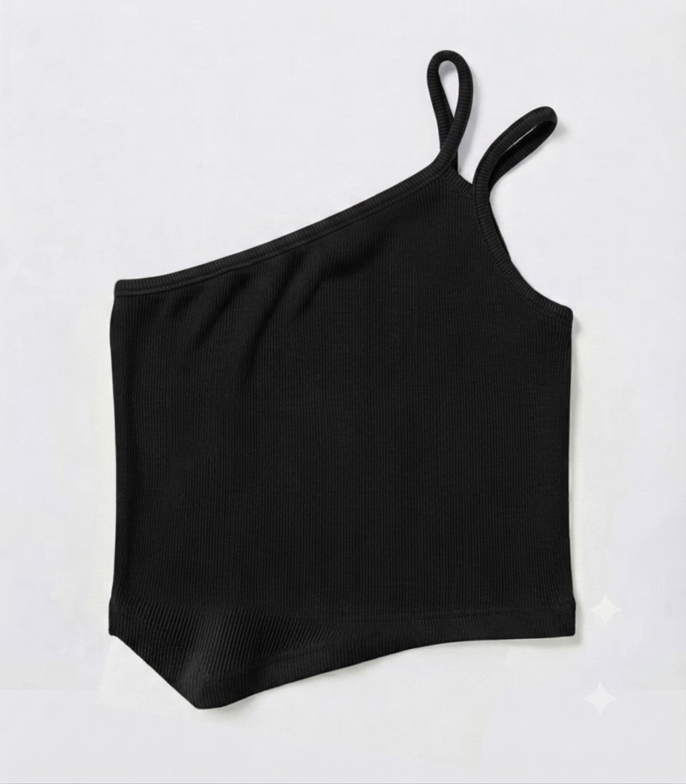 Asymmetric Ribbed Top Black