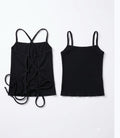 Lace-Up Back Ribbed Top ( Black )