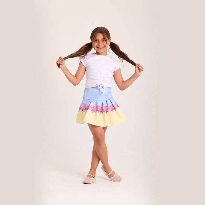 Floral & Polka Dot Pleated Skirt