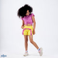Set of 2 (Ruffles Sleeves Shirt+Ruffles Shorts ( Yellow + purple) )