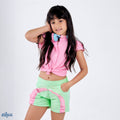 Set of 2 (Ruffles Sleeves Shirt+Ruffles Shorts ( Green + Pink) )