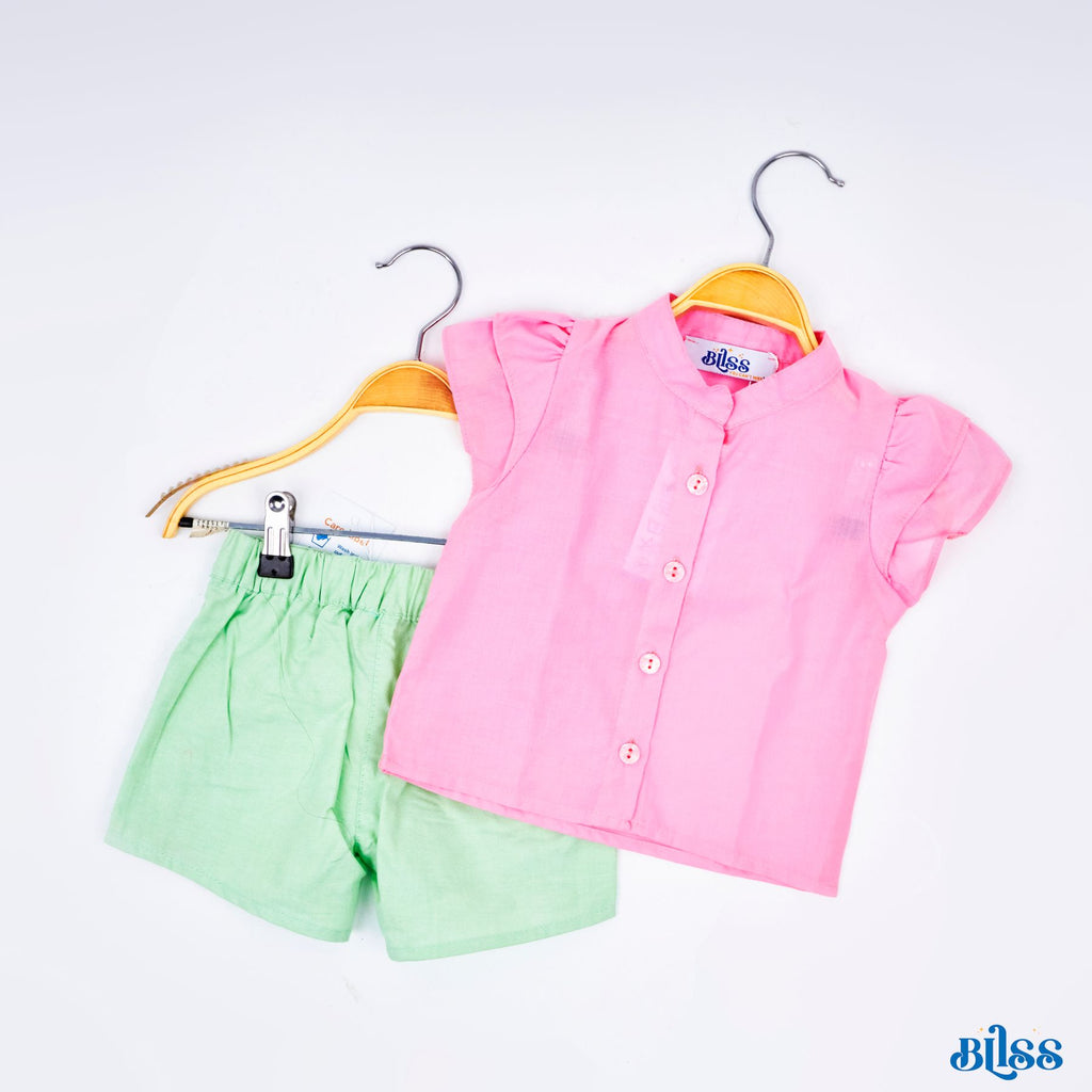 Set of 2 (Ruffles Sleeves Shirt+Ruffles Shorts ( Green + Pink) ) - image 6