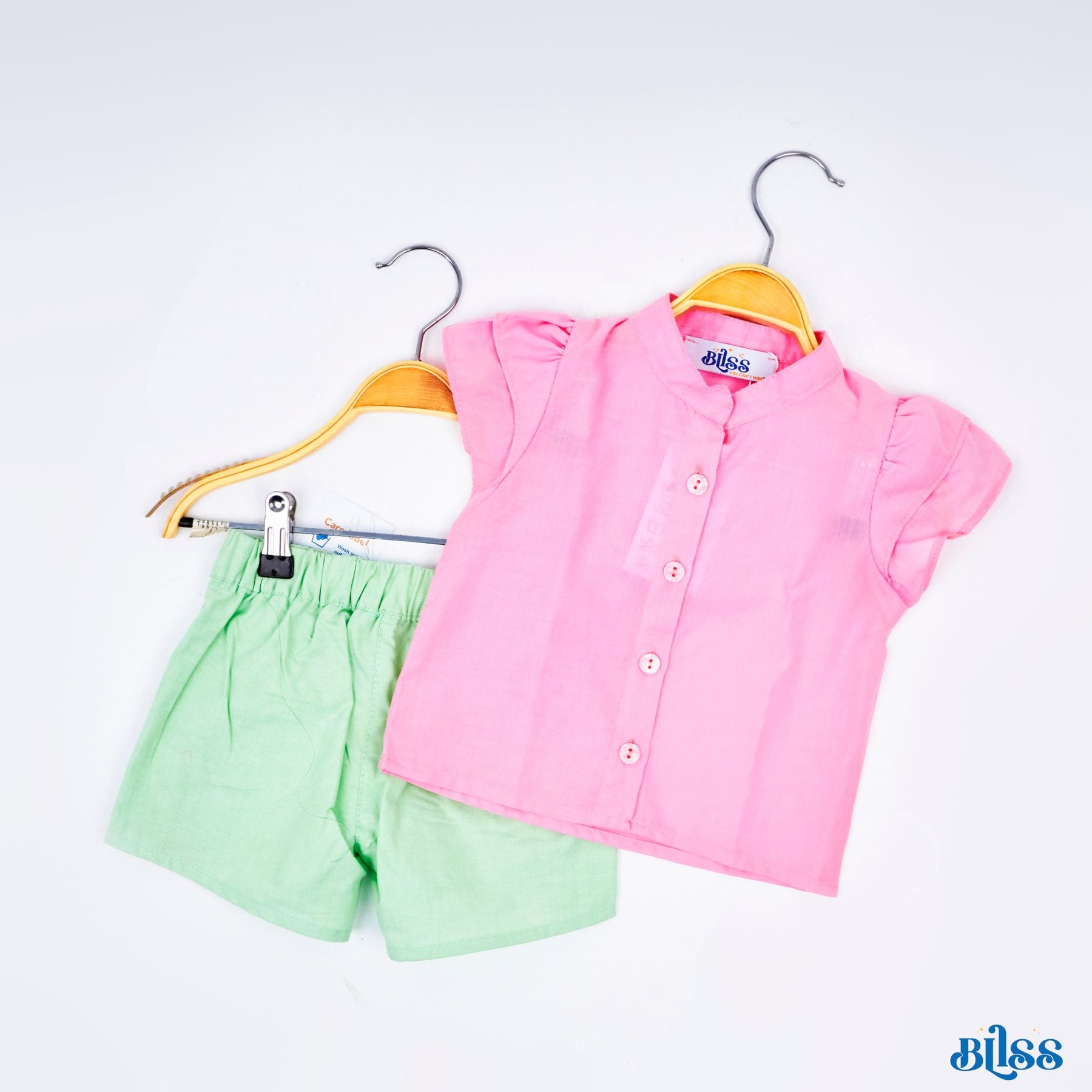 Set of 2 (Ruffles Sleeves Shirt+Ruffles Shorts ( Green + Pink) ) - image 6