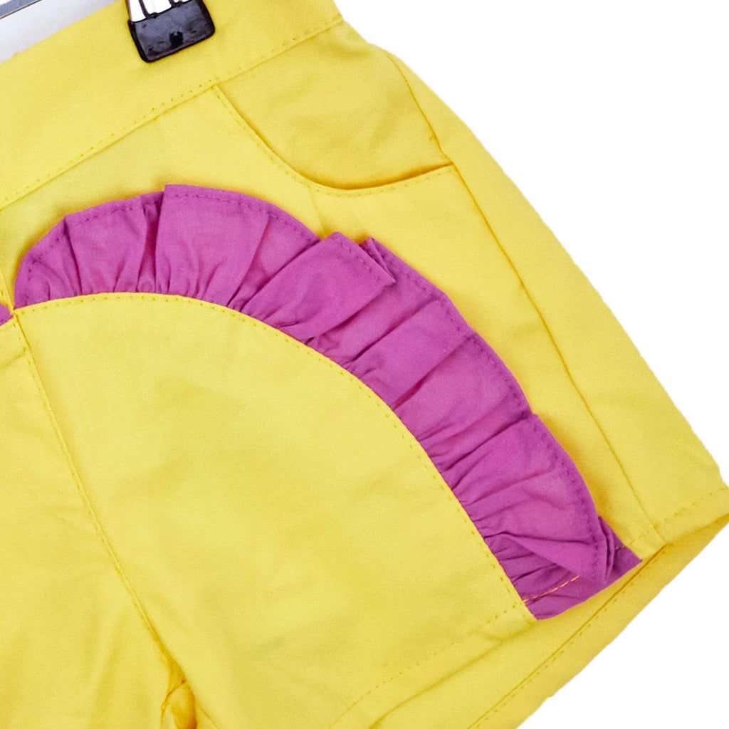Set of 2 (Ruffles Sleeves Shirt+Ruffles Shorts ( Yellow + purple) ) - image 6