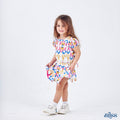 Set of 2(Printed Ruffles Skirt + Printed top with back Ribbon) )