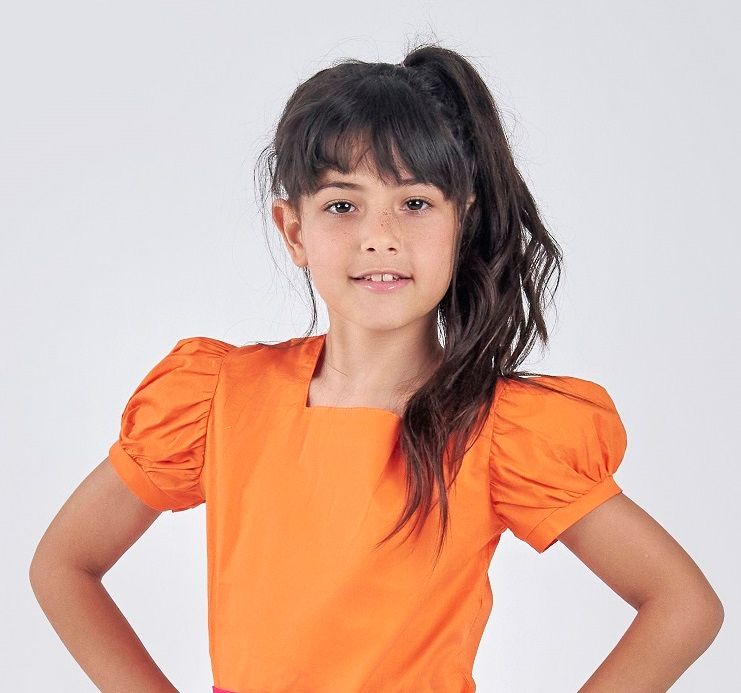 Orange Poplin Shirt with puffed sleeves and back ribbon - image 2