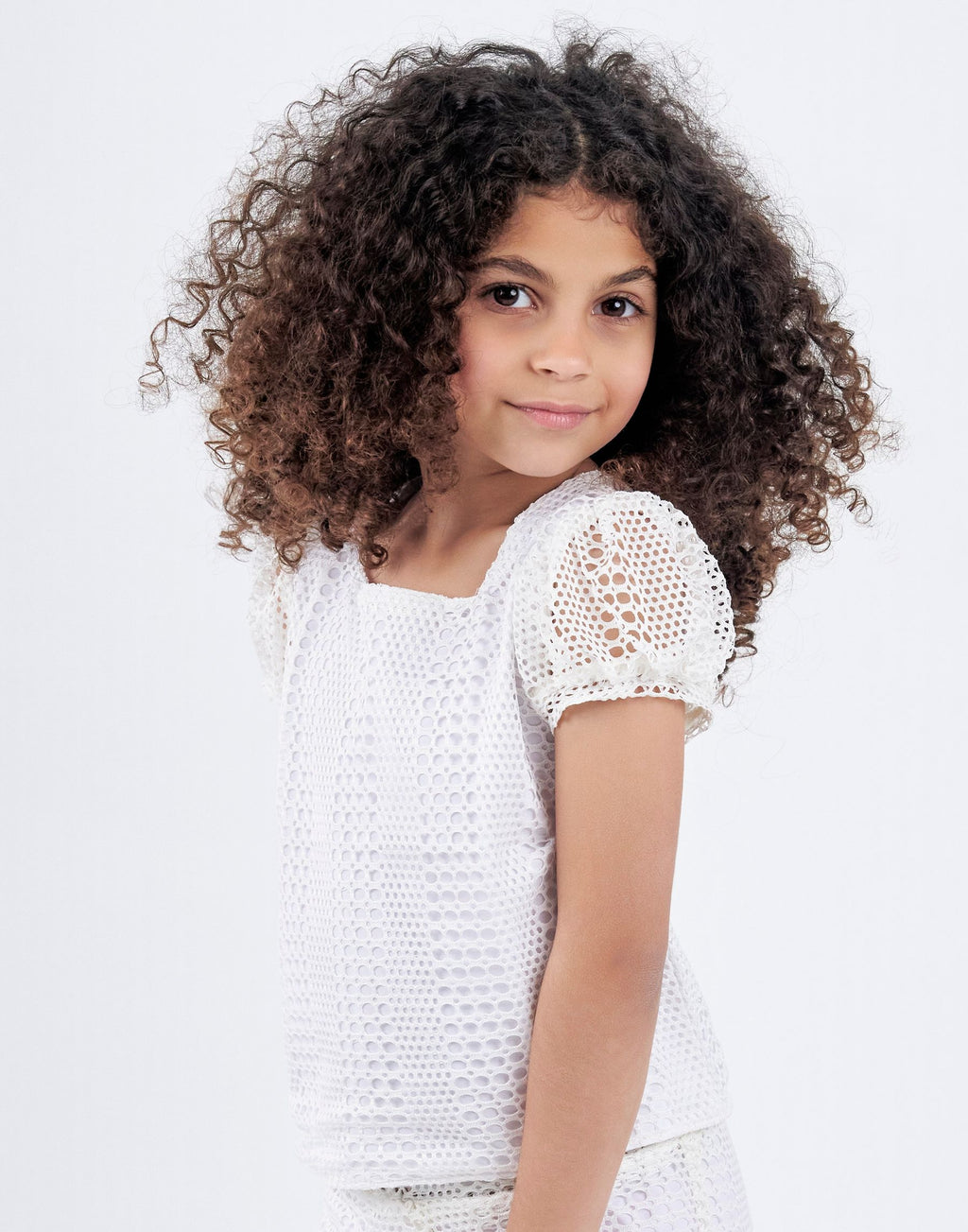 white net Top with back ribbons and puffed sleeves - image 2