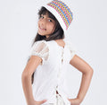 white net Top with back ribbons and puffed sleeves