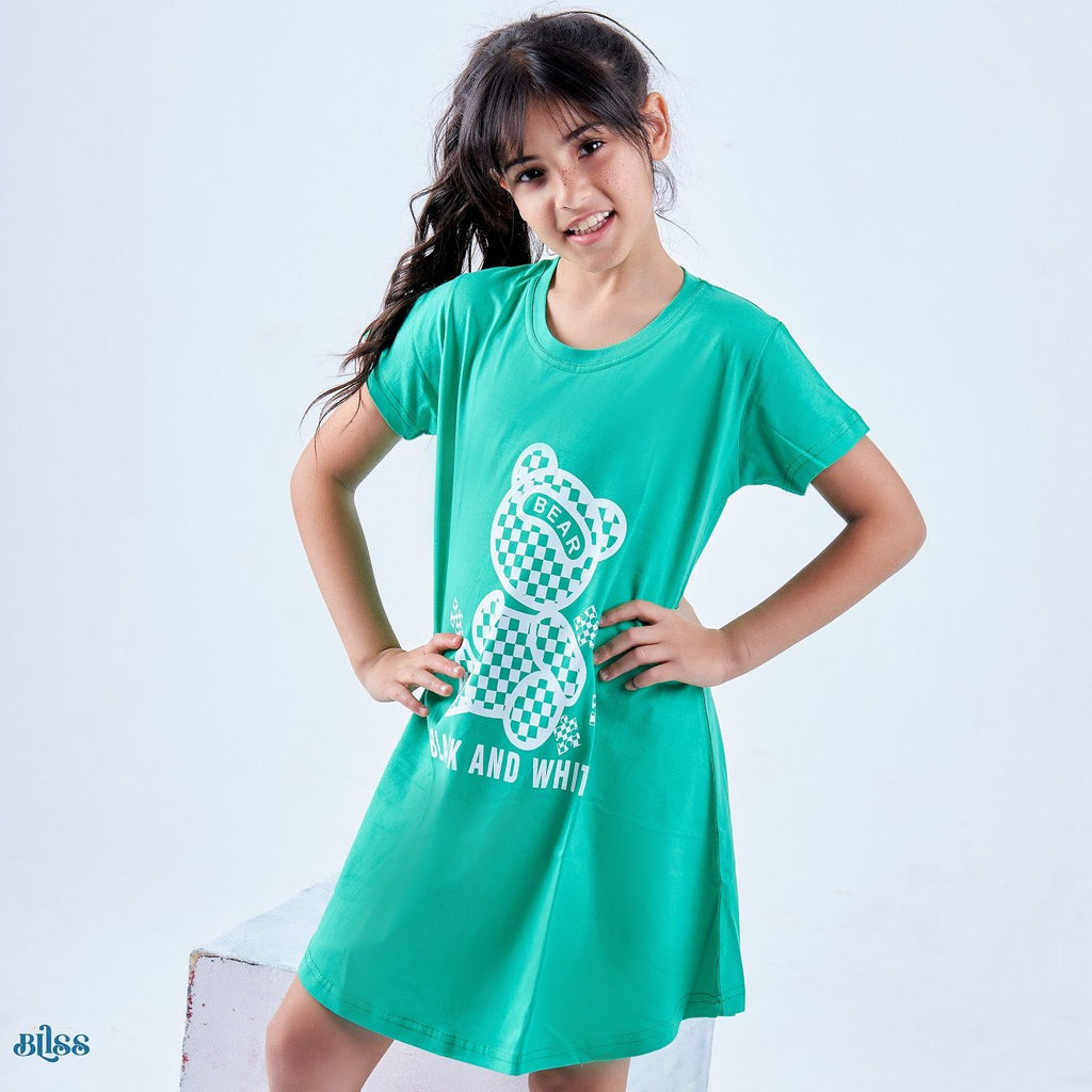 Green White bear night shirt