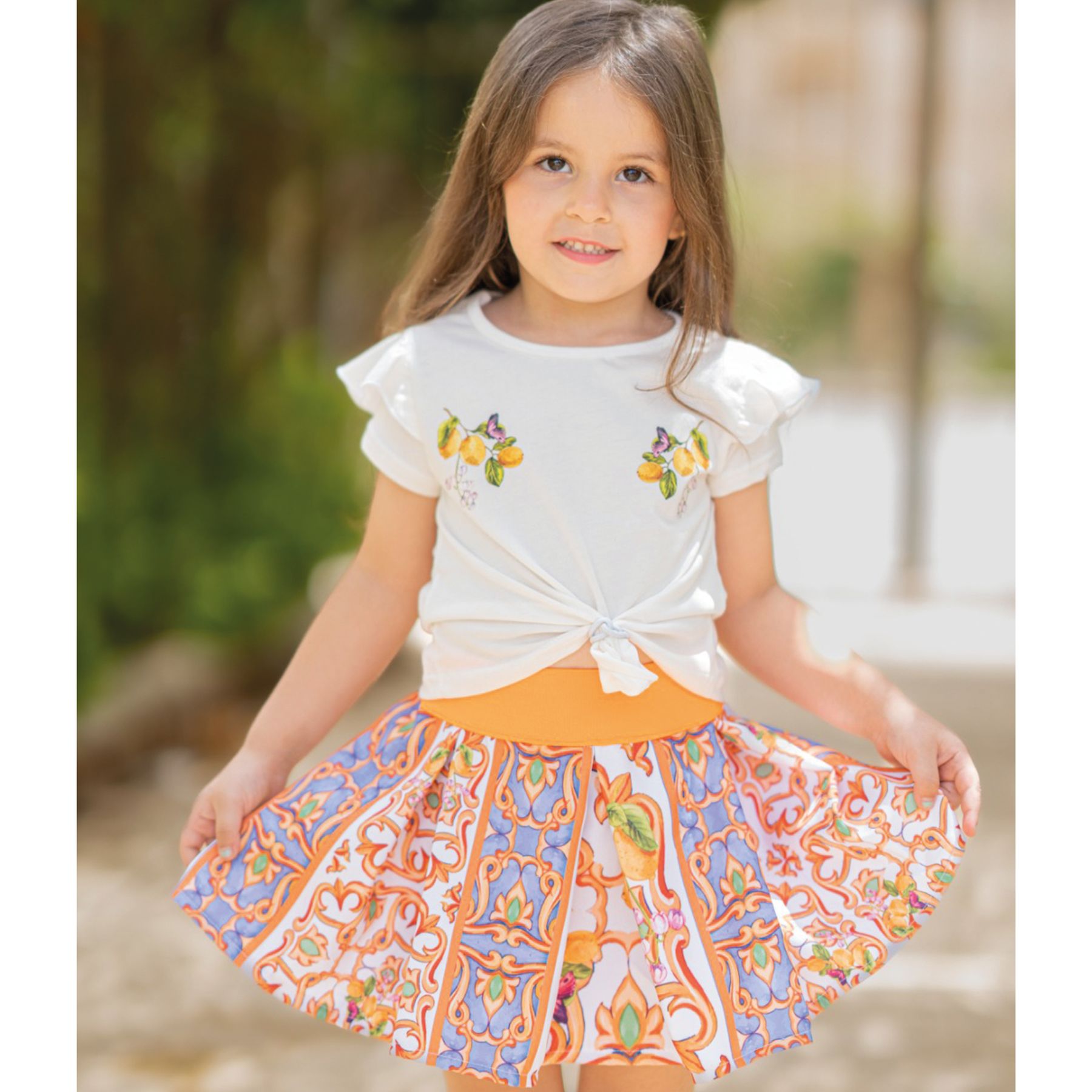 Set of 2 lemon Tile pleated skirt and t shirt - image 3