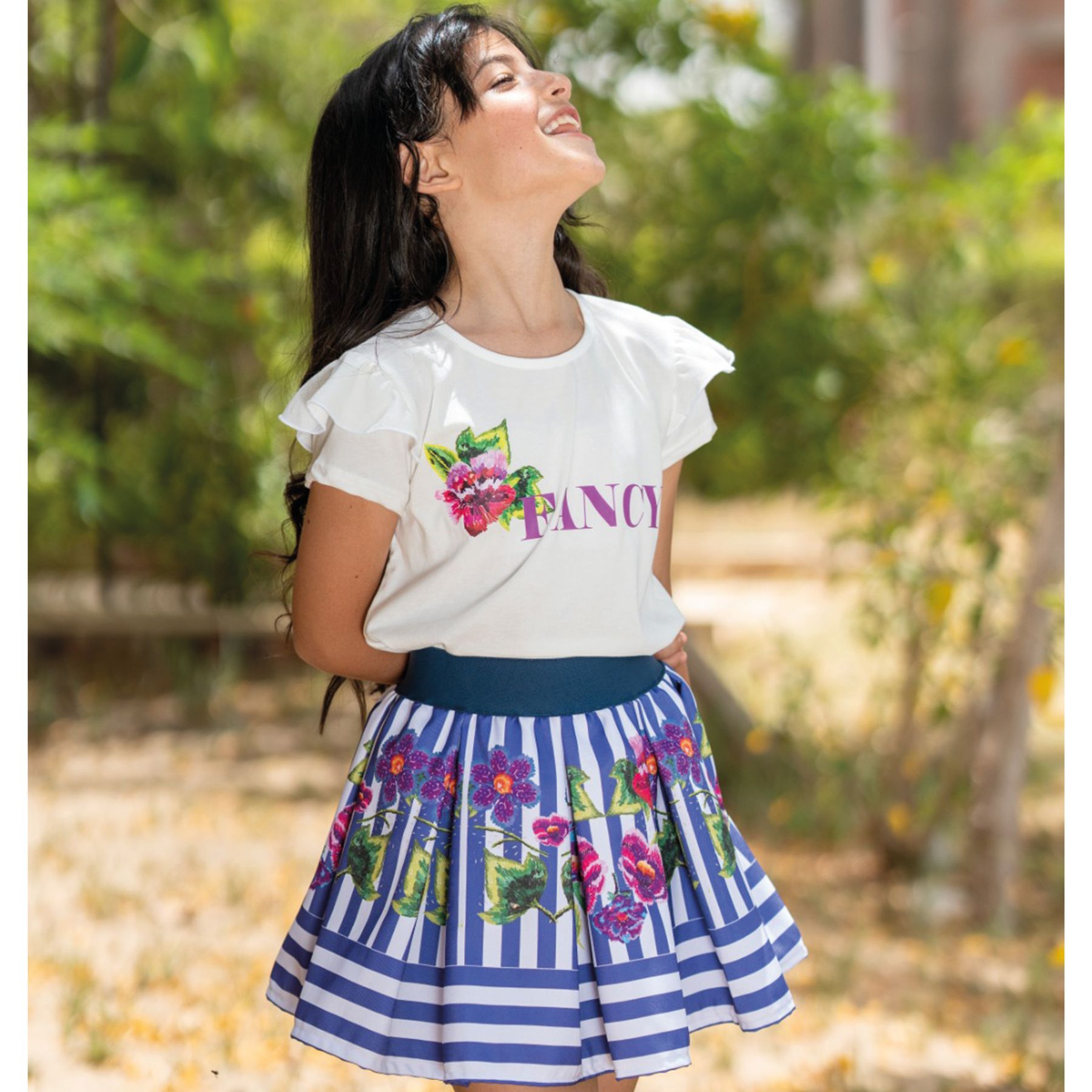 set of 2 stripped floral skirt and t shirt - image 2