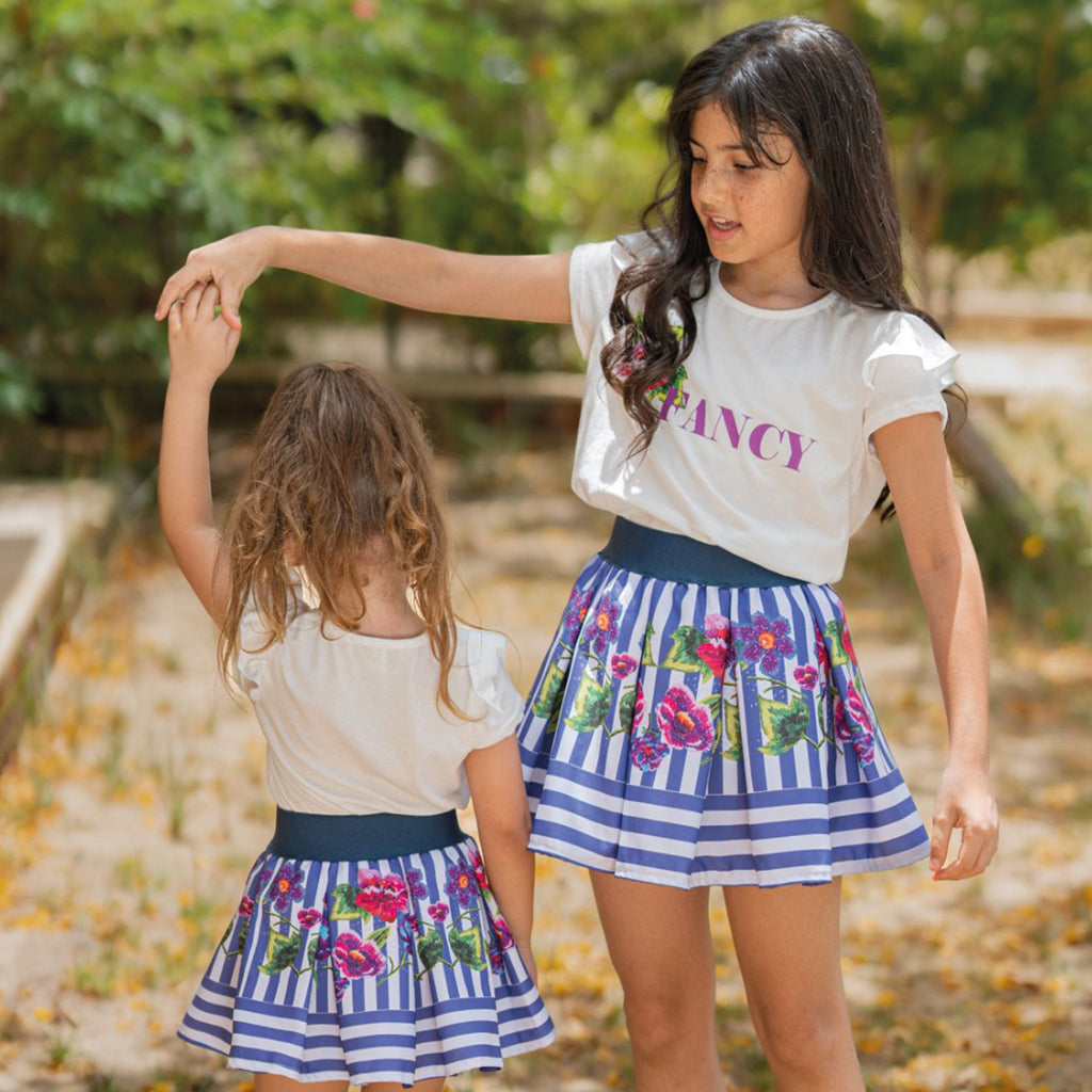 stripped floral pleated skirt - image 3