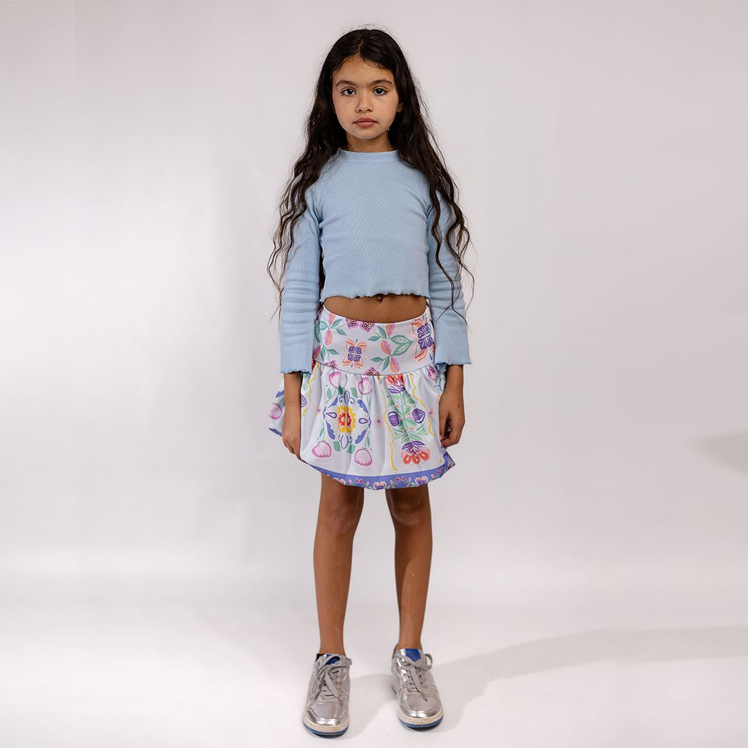 (Skirt) bubble skirt (floral blue)