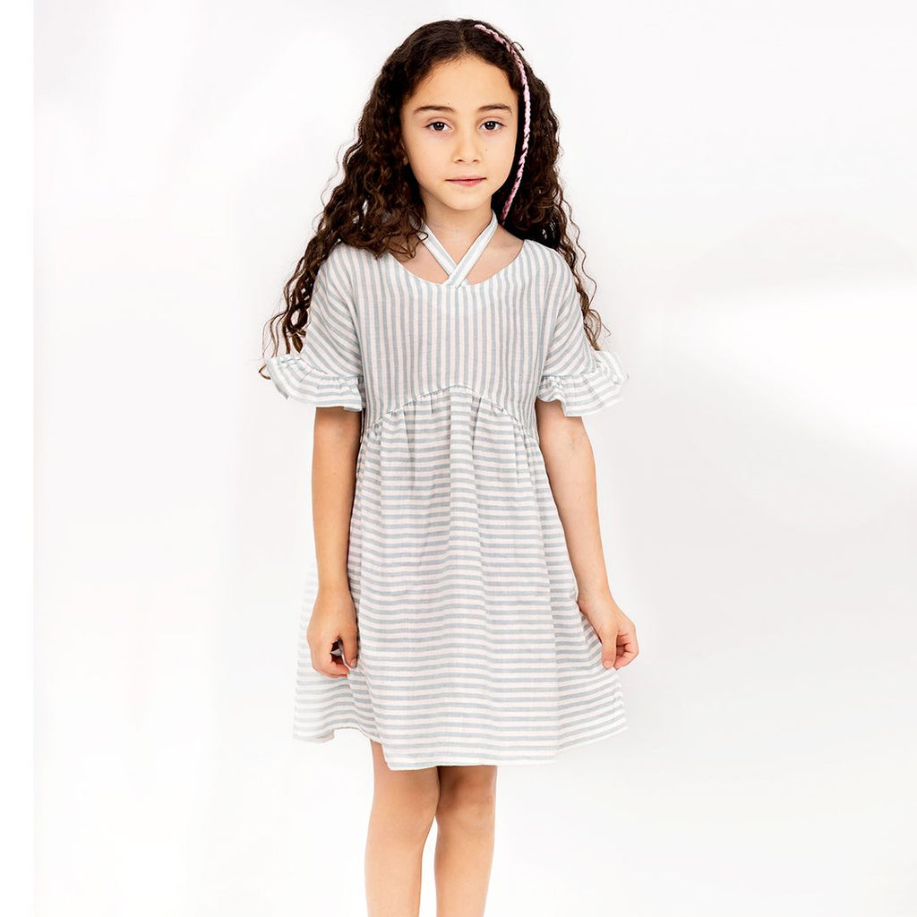 Linen blue and white stripes dress