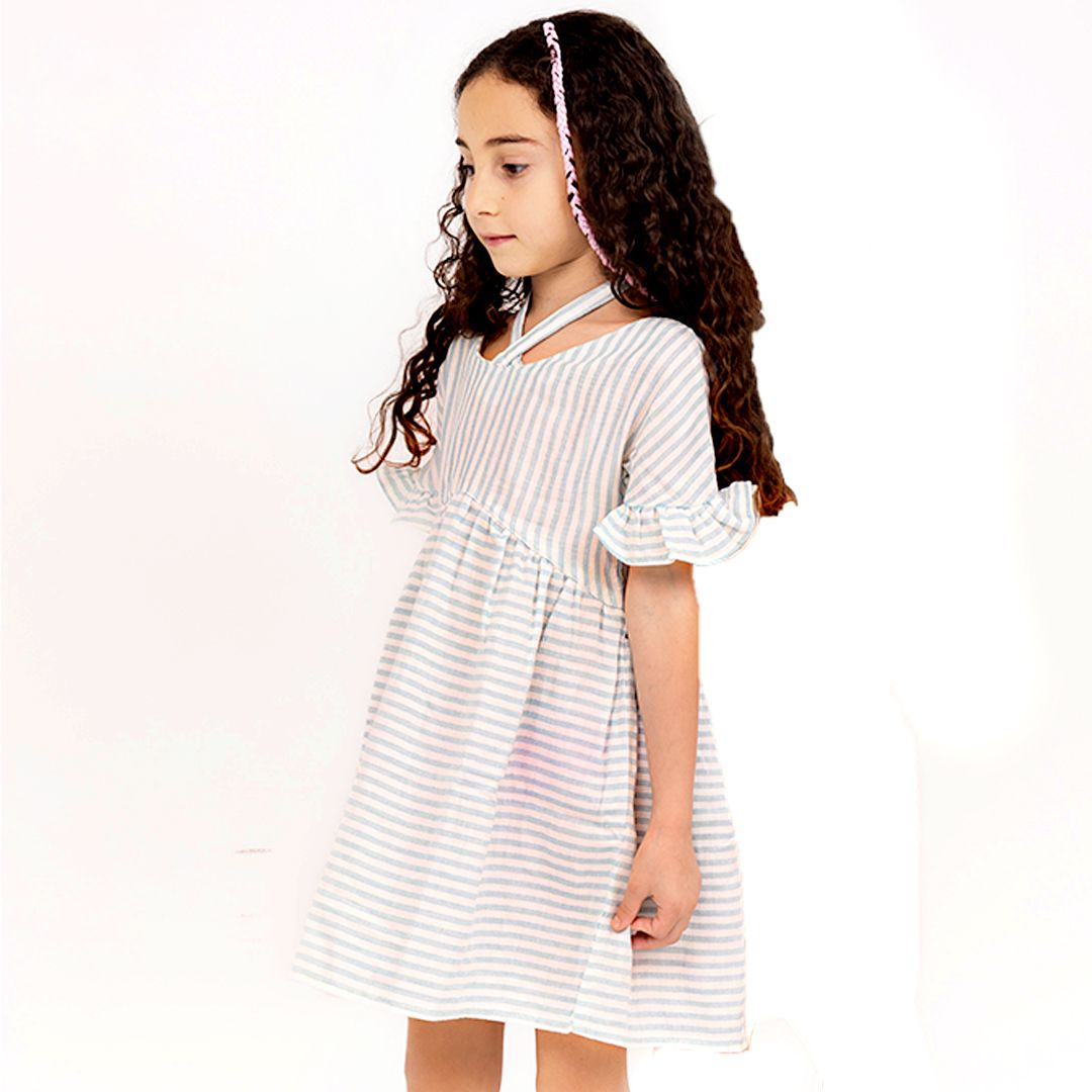 Linen blue and white stripes dress - image 2