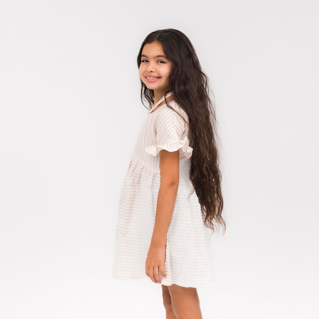 Linen beige and white stripes dress - image 2