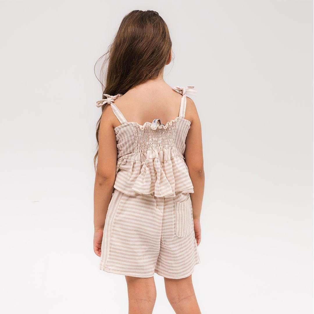 Linen beige and white stripes Set