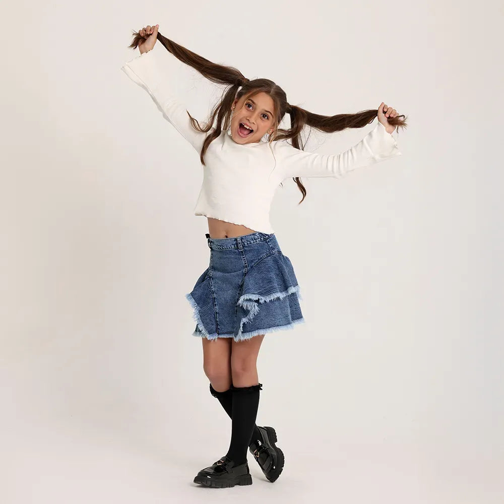 (Skirt ) Denim ruffles skirt - image 3