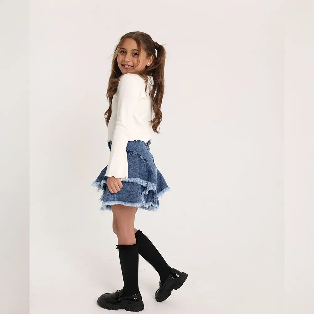 (Skirt ) Denim ruffles skirt - image 2