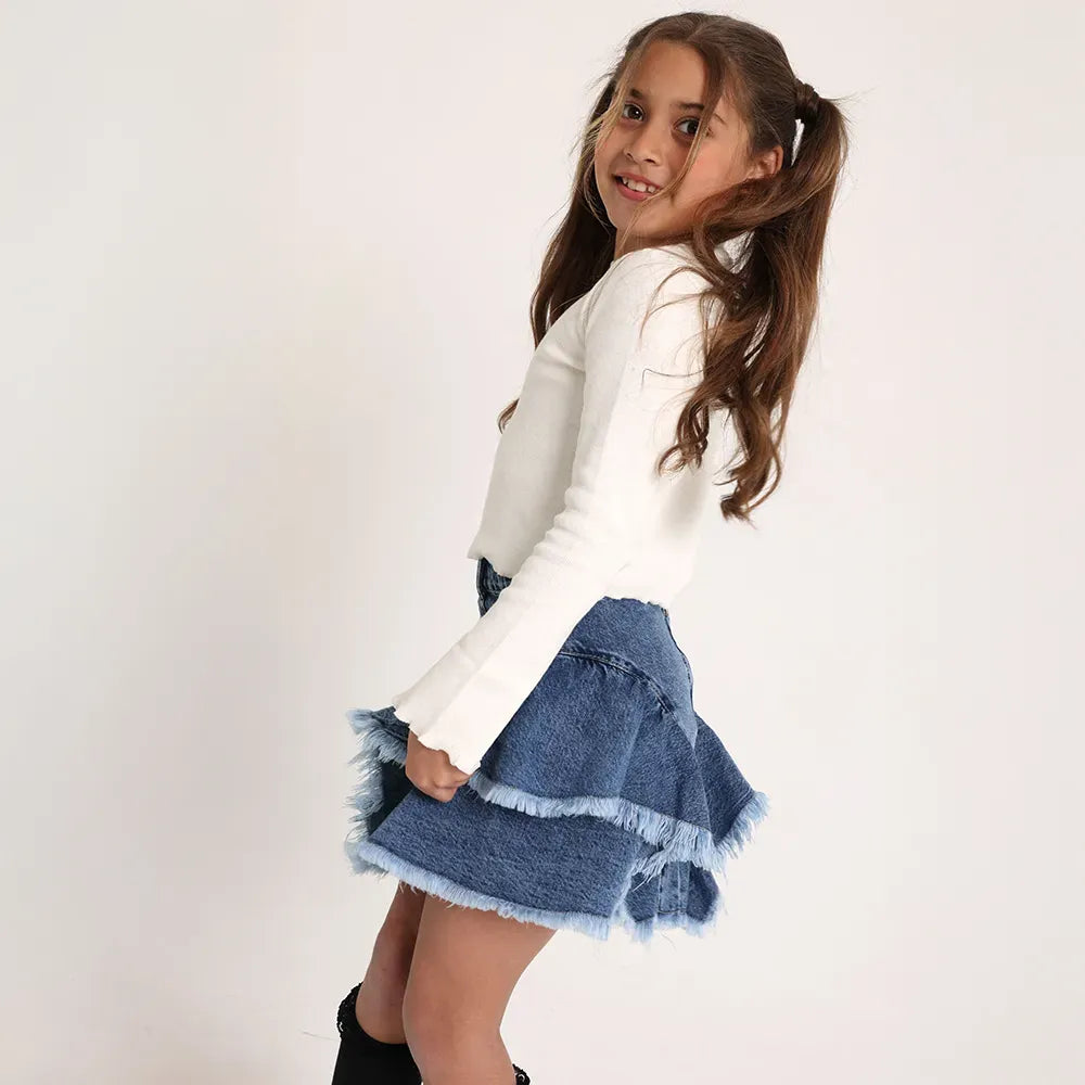 (Skirt ) Denim ruffles skirt