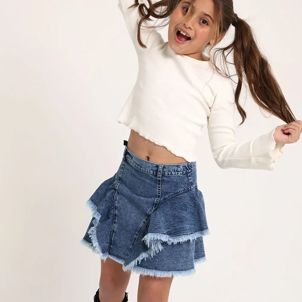 (Skirt ) Denim ruffles skirt - image 4