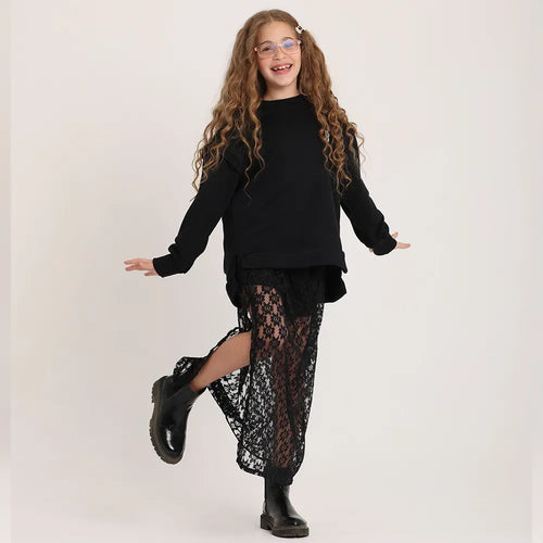 Black Lace skirt with side slit