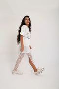 cloud white Lace skirt with side slit