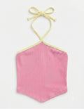Contrast-Trim Ribbed Halter Top ( Pink)