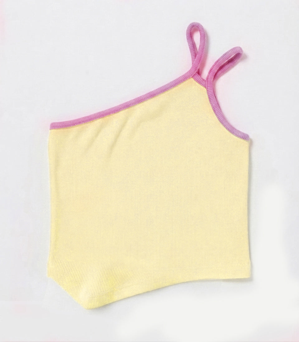 Asymmetric Ribbed Top Yellow