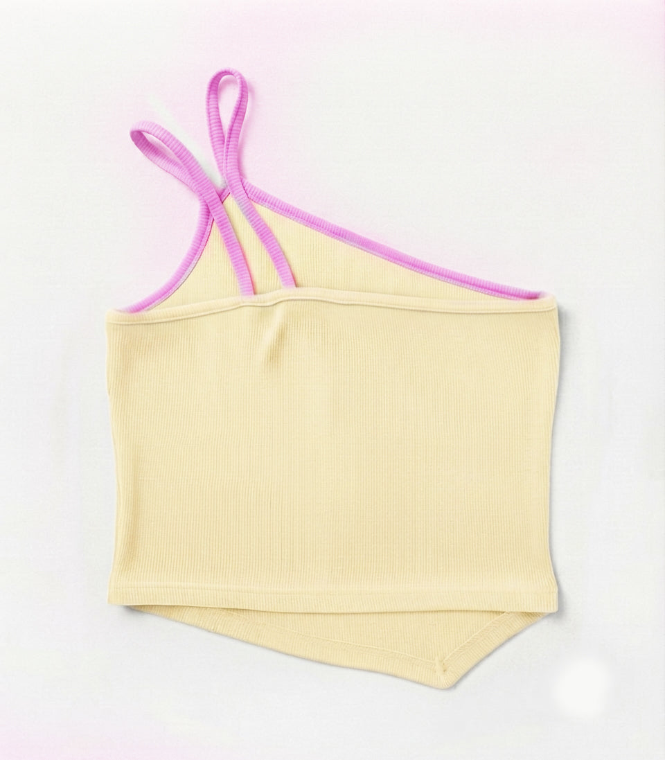 Asymmetric Ribbed Top Yellow