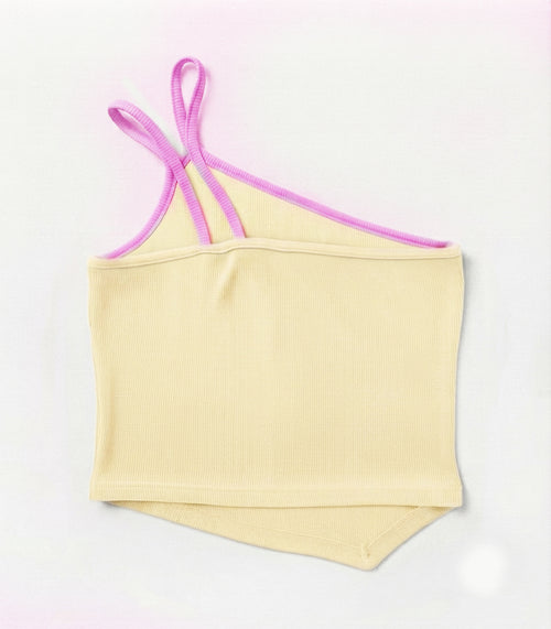 Asymmetric Ribbed Top Yellow